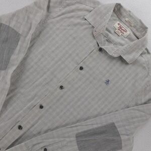Original Penguin Mens Classic Fit Gray Button Down Shirt Elbow Patches Medium